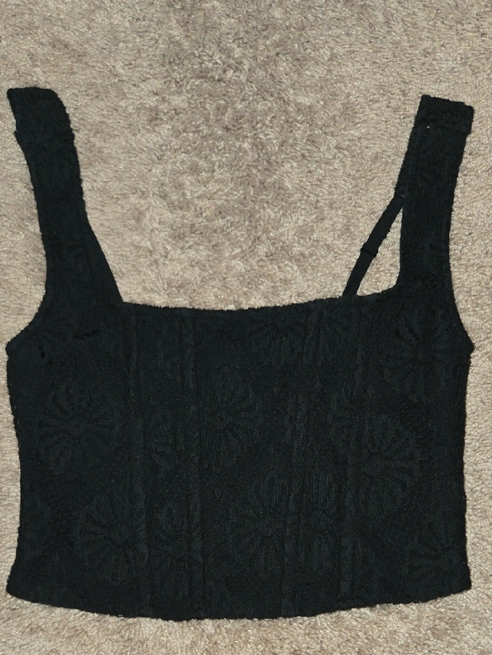 American Eagle Outfitters Black Floral Textured Square-Neck Crop Top